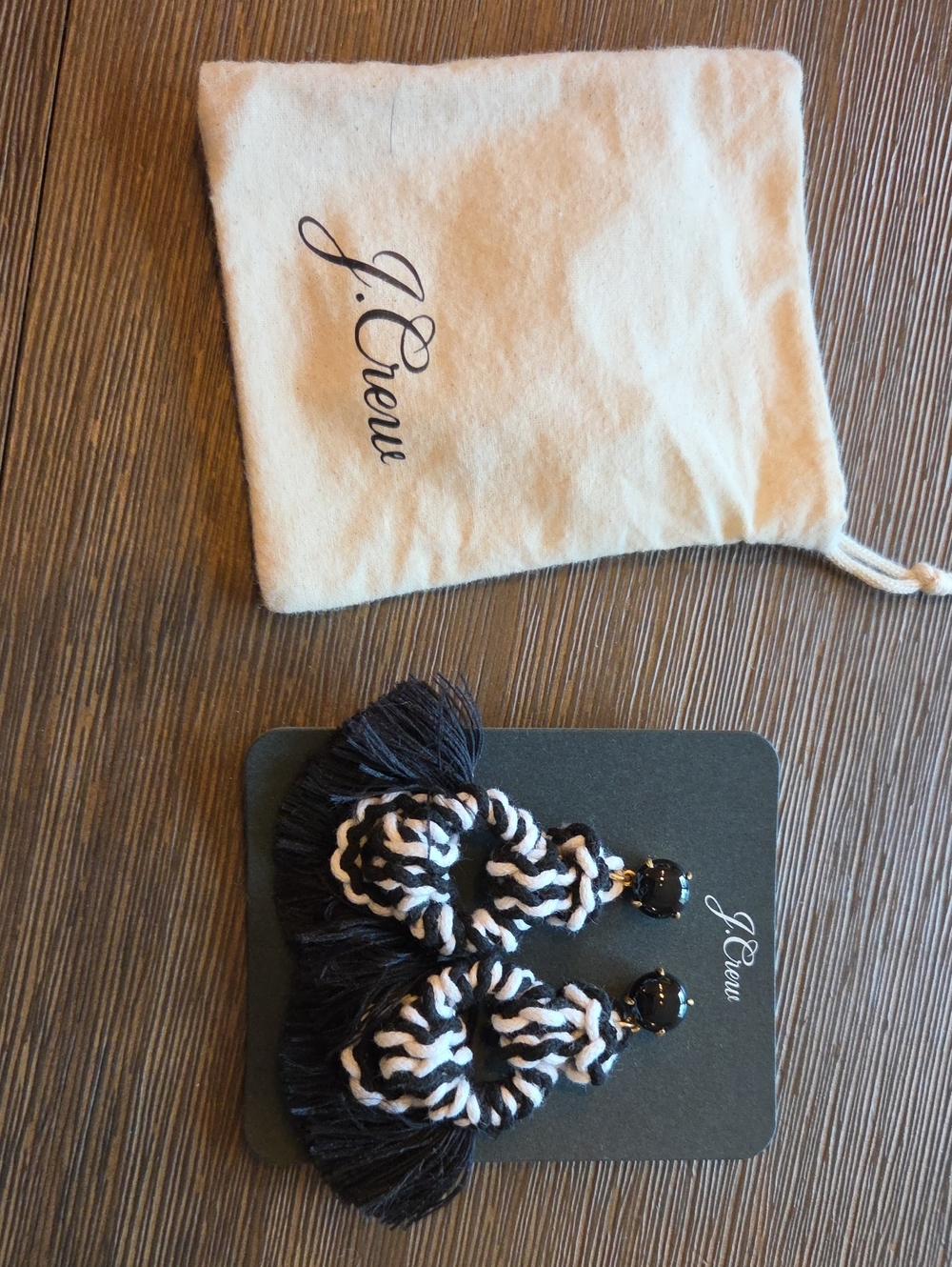 J. Crew Black and White Braided Tassel Earrings Never Worn NWT